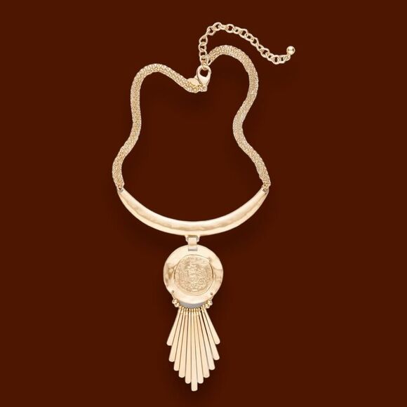 Chico's Brushed Gold Stella Bold Medallion Statement Necklace - Picture 6 of 6